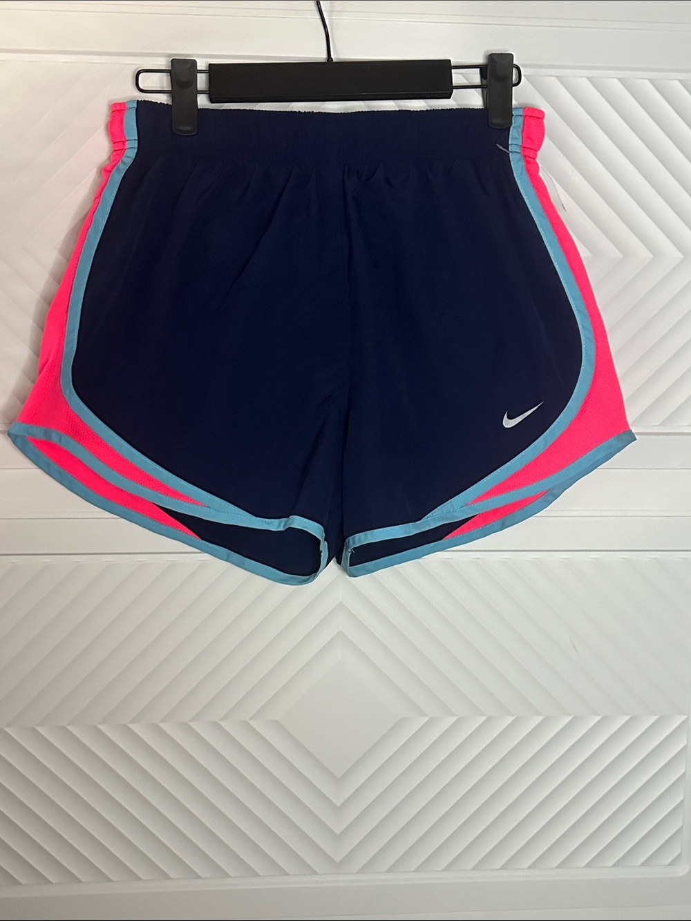 Nike Women's Navy Shorts with Pink & Light Blue Trim